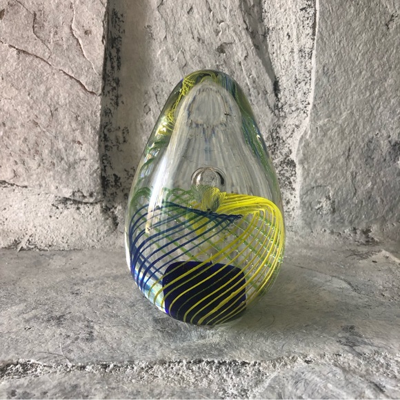 Other Glass Cone Shape Decor Paperweight Blue And Yellow Colors Poshmark